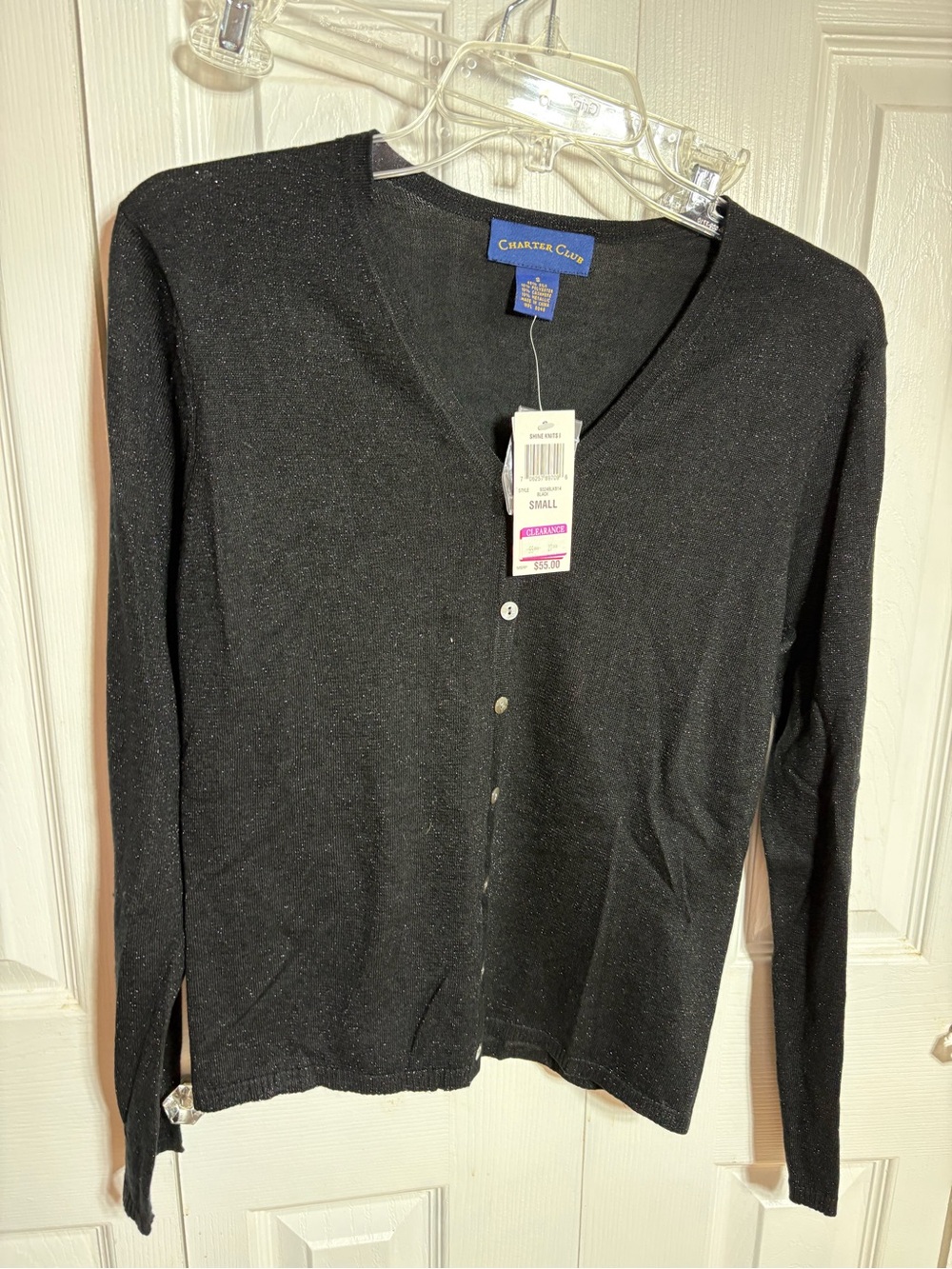 Charter Club Black Sparkle V-Neck Button Cardigan
